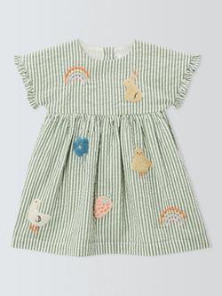John Lewis Baby Easter Seersucker Stripe Dress, Smoke Green, Smoke Green