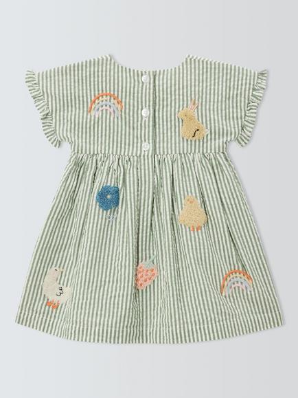 John Lewis Baby Easter Seersucker Stripe Dress, Smoke Green - view 2, Smoke Green