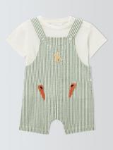 John Lewis Baby Easter Seersucker Stripe Bibshorts & T-Shirt Set, Smoke Green