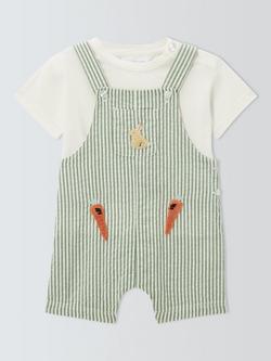 John Lewis Baby Easter Seersucker Stripe Bibshorts & T-Shirt Set, Smoke Green, Smoke Green