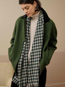 Brora Gingham Pure Cashmere Stole - view 2, Ivy/Ash
