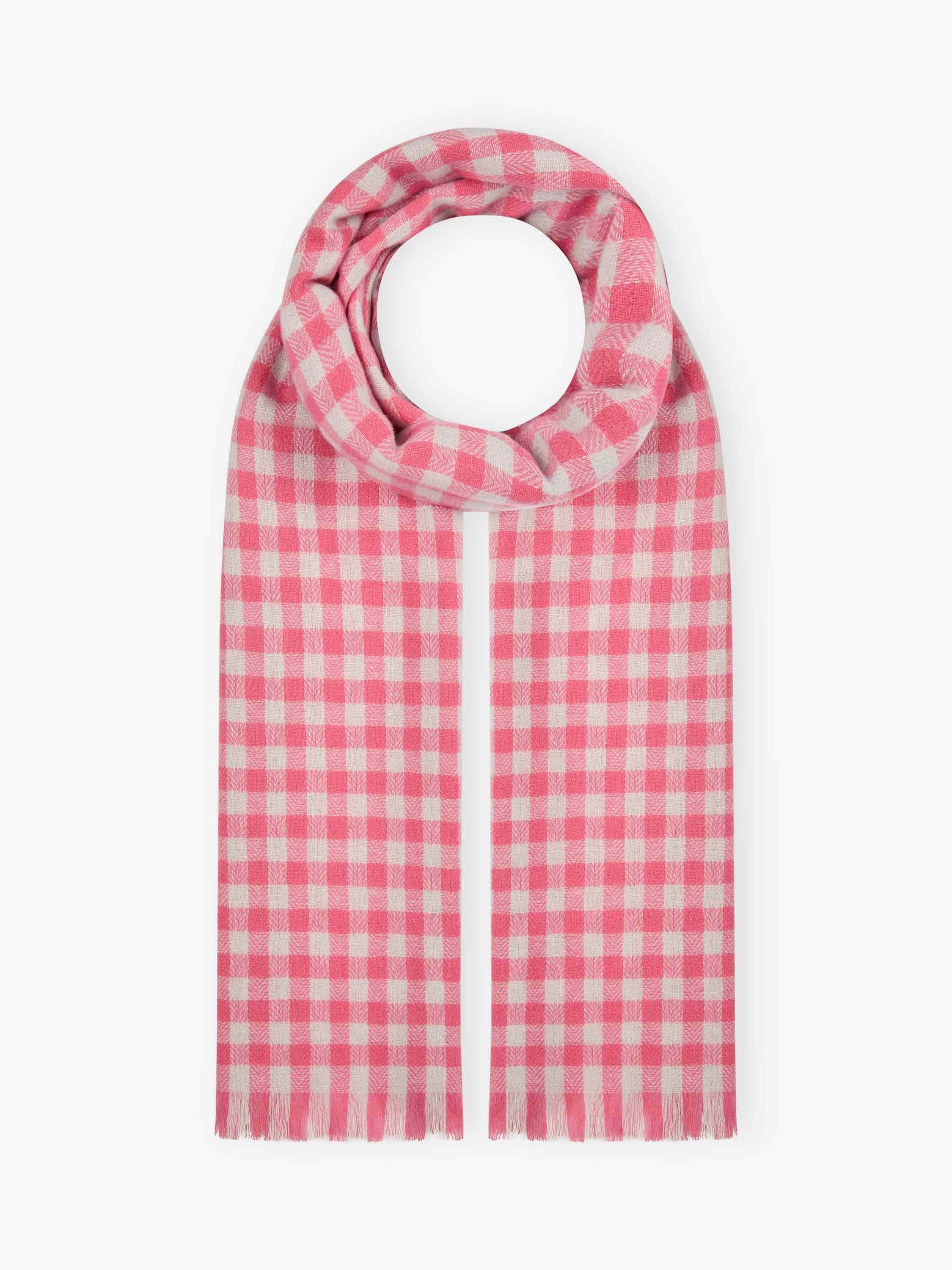 Product image 1 of 2, which shows Brora Gingham Pure Cashmere Stole, Peony/Pearl, One Size