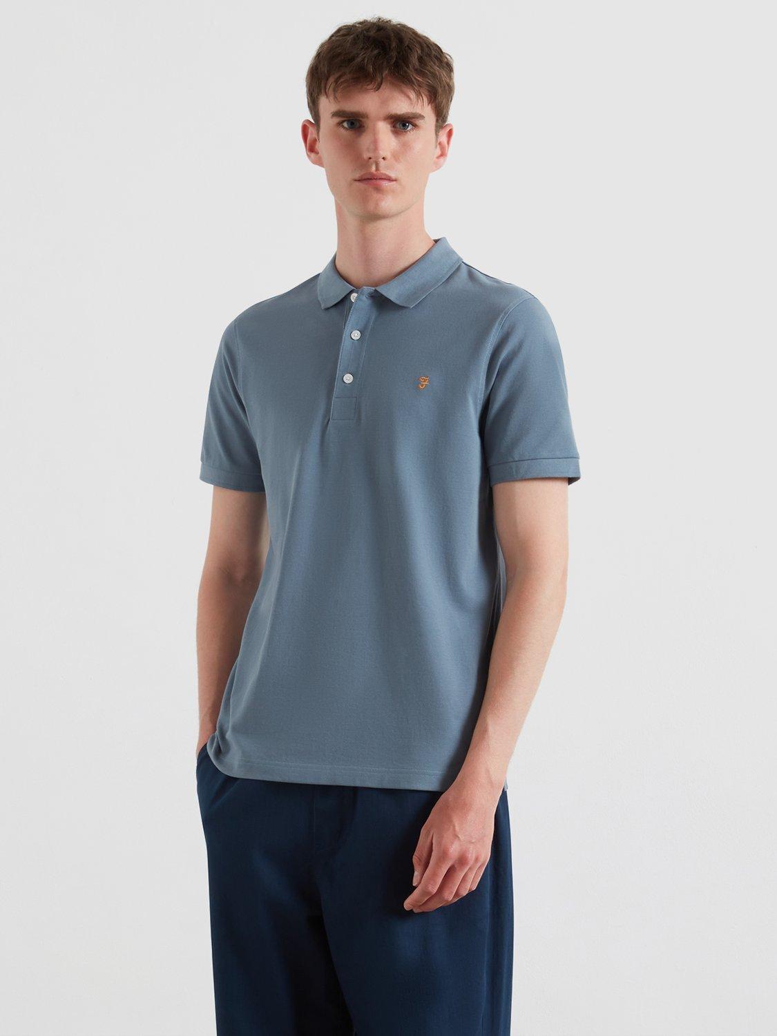 Product image 1 of 4, which shows Farah Blanes Short Sleeve Polo Top, Chalk Blue, S