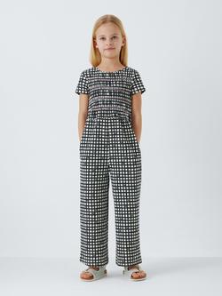 John Lewis Kids' Floral Gingham Jumpsuit, Black, White, Black, White