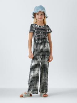 John Lewis Kids' Floral Gingham Jumpsuit, Black, White - view 2, Black, White