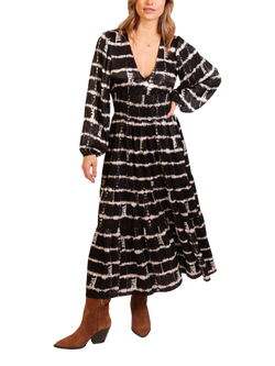 Traffic People Whispers Tiered Midi Dress, Black/White, Black/White