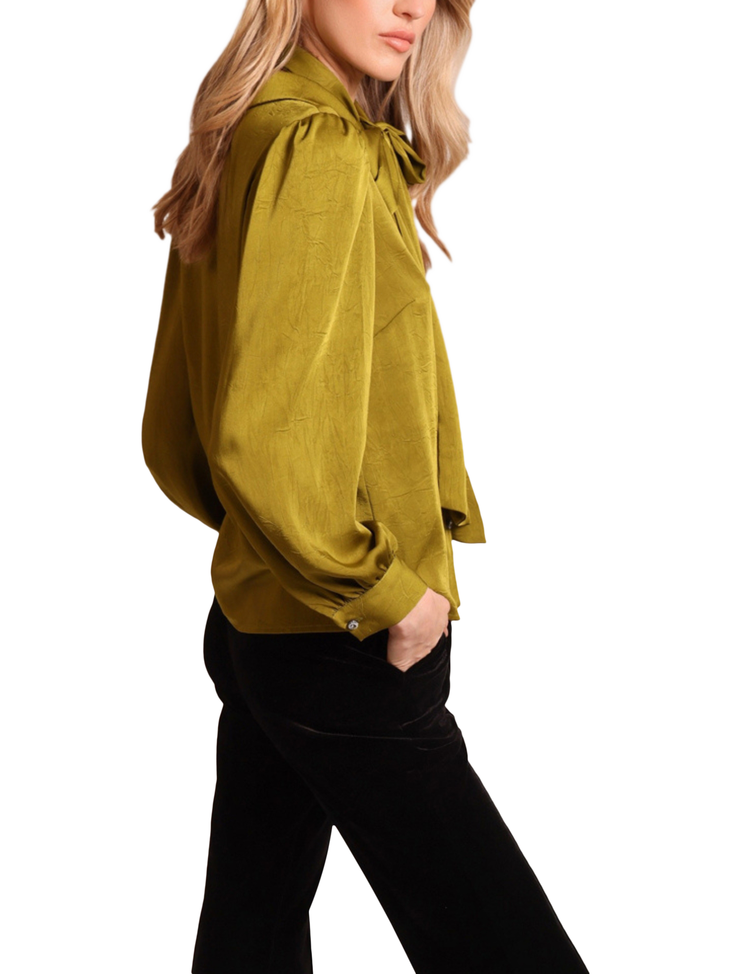 Product image 2 of 5, which shows Traffic People Revenge Long Sleeve V Neck Blouse, Green, XS