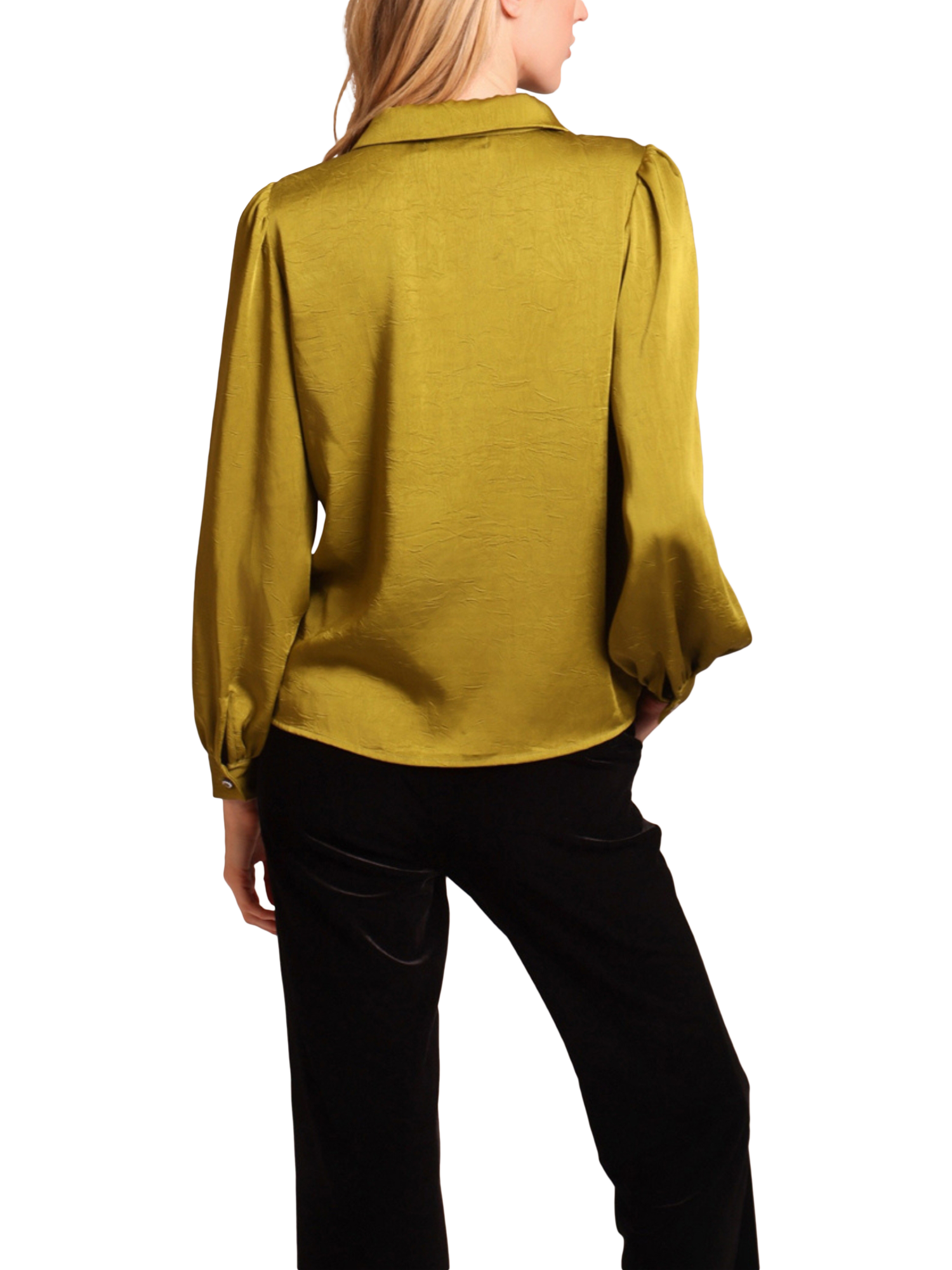 Product image 3 of 5, which shows Traffic People Revenge Long Sleeve V Neck Blouse, Green, XS