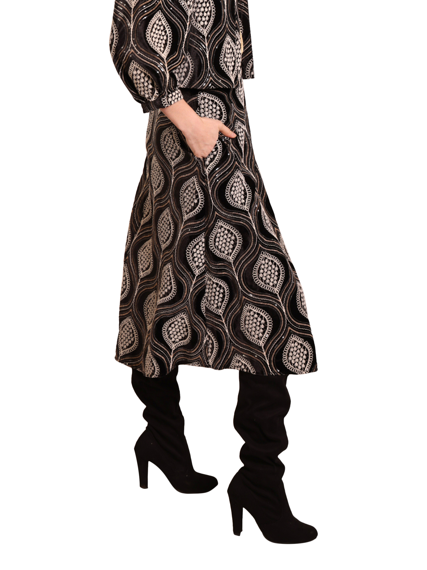 Product image 2 of 6, which shows Traffic People LoveAndAnarchy Embellished Midi Skirt, Black/Multi, XS