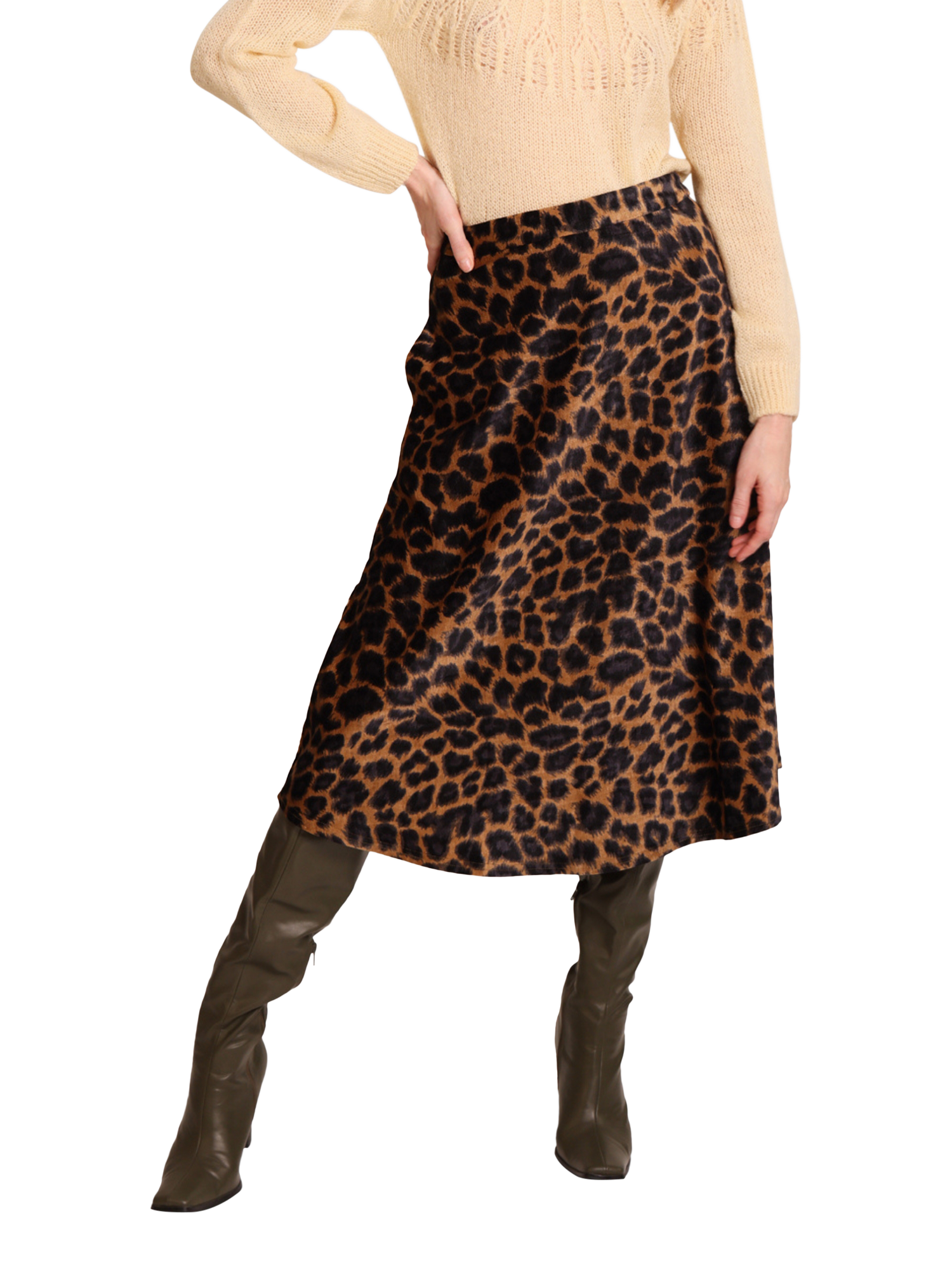 Product image 1 of 6, which shows Traffic People Anarchy Leopard Print Midi Skirt, Multi, XS