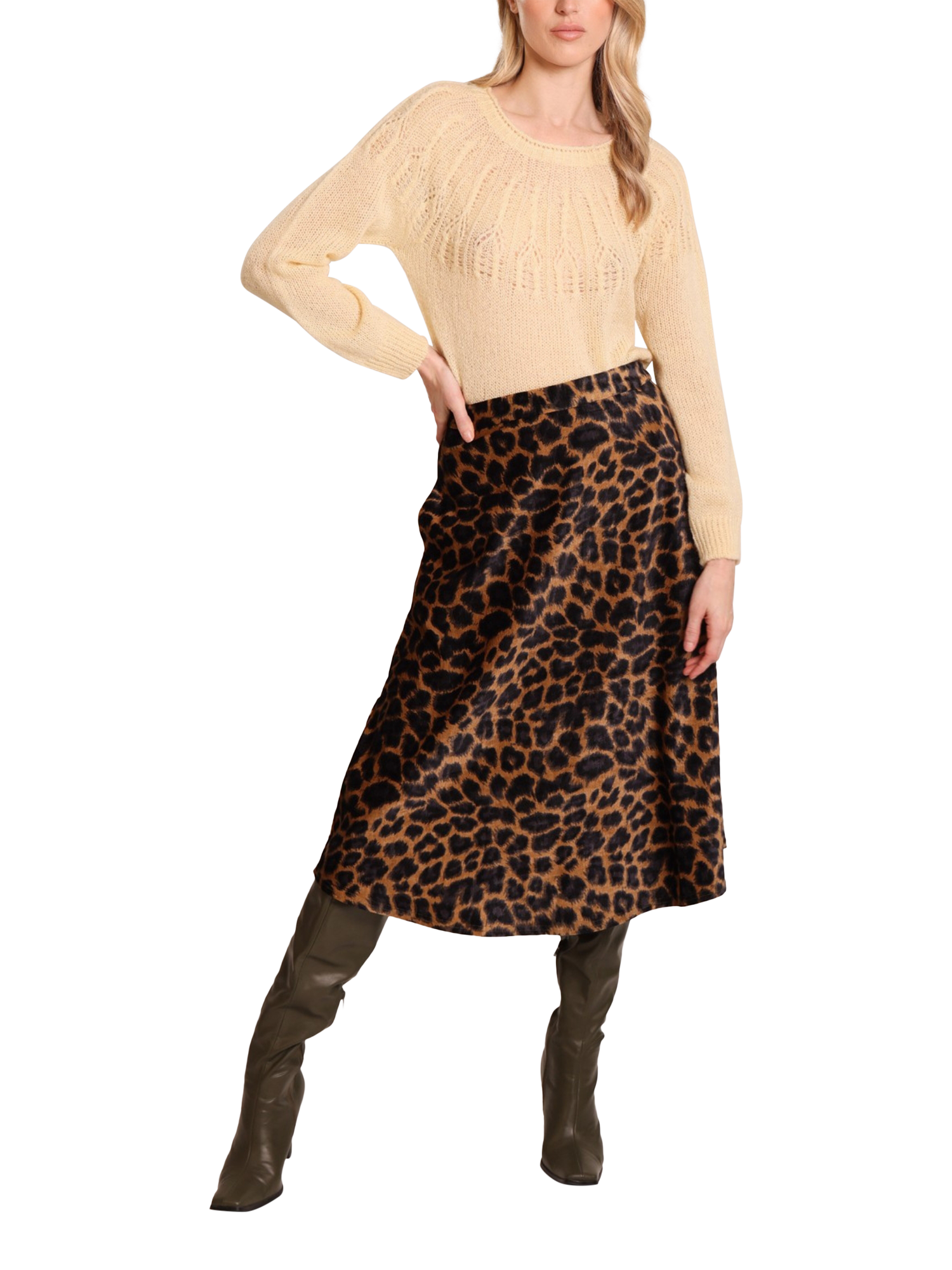 Product image 3 of 6, which shows Traffic People Anarchy Leopard Print Midi Skirt, Multi, XS