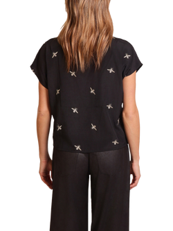 Traffic People Grace Cotton Embroidered Short Sleeve Round Neck T-Shirt - view 2, Black