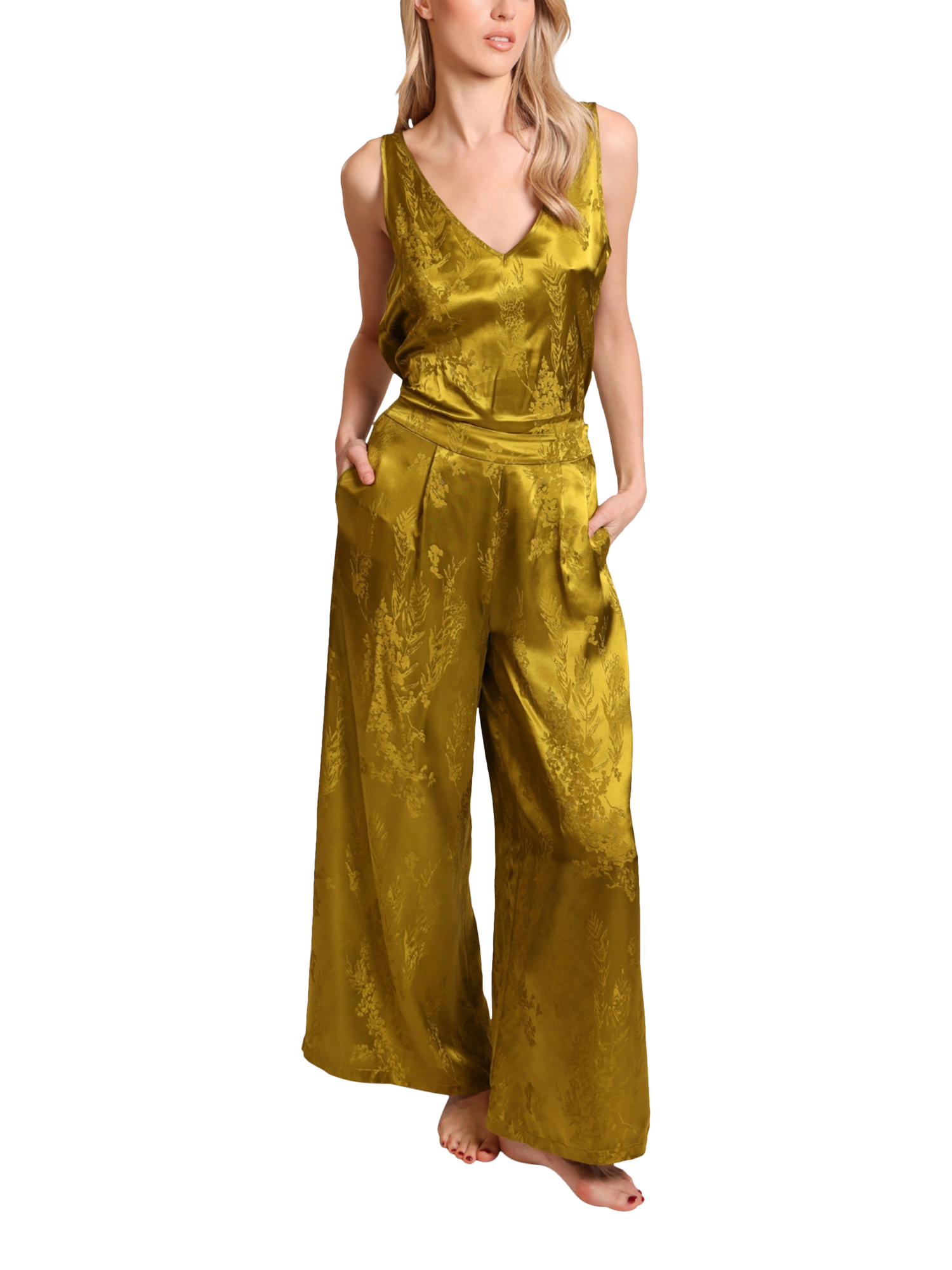 Product image 4 of 7, which shows Traffic People Fromadis Evie Wide Leg Trousers, Olive, XS