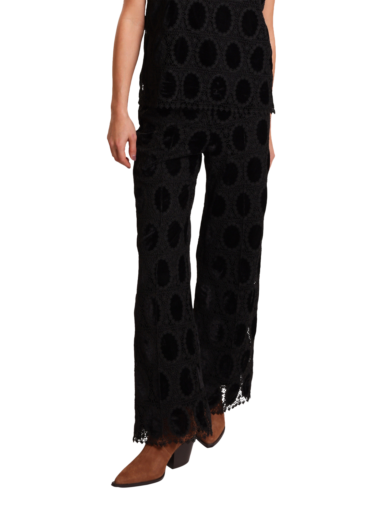 Product image 1 of 6, which shows Traffic People Evie Wide Leg Side Zip Trousers, Black, XS