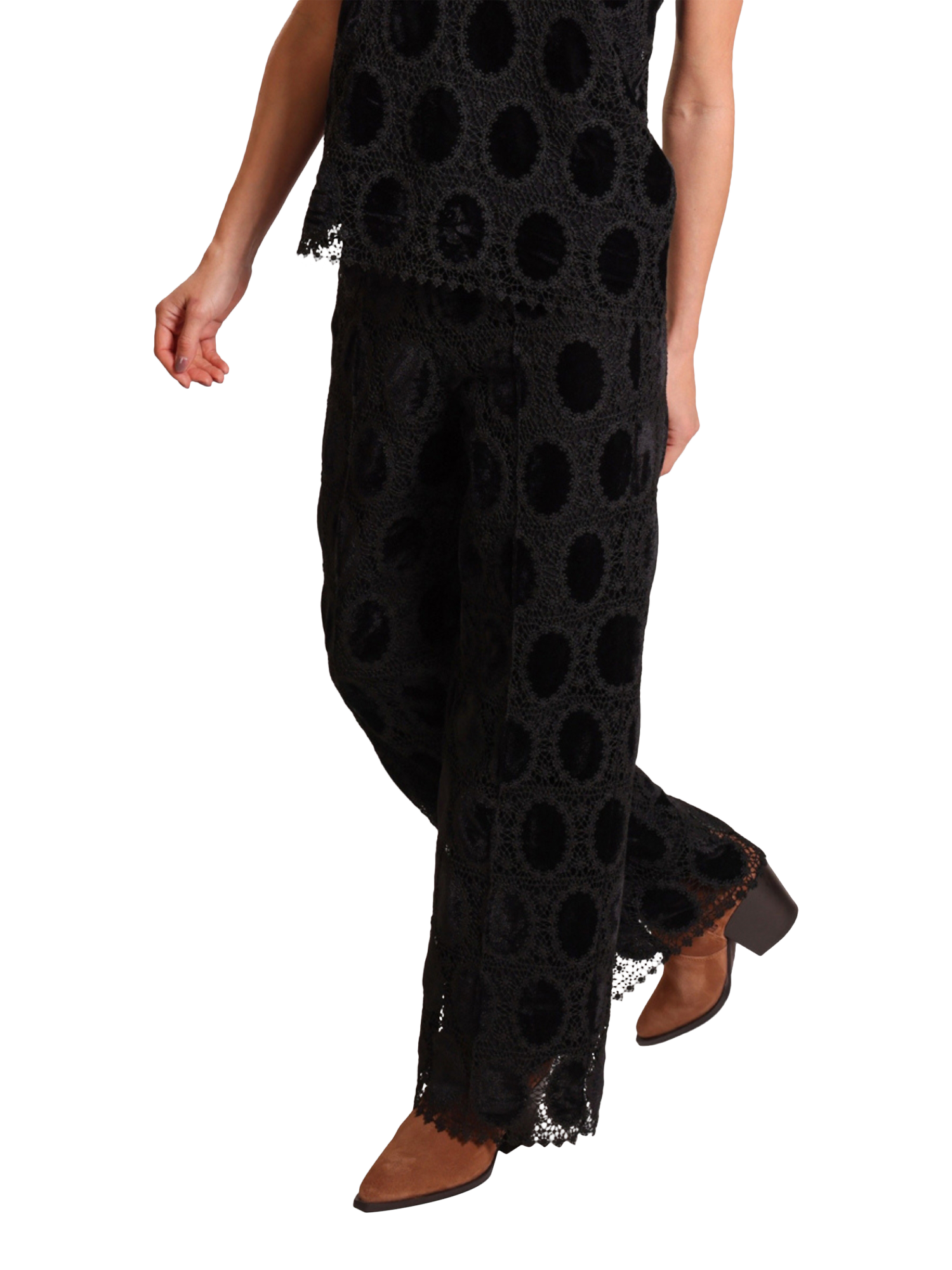 Product image 2 of 6, which shows Traffic People Evie Wide Leg Side Zip Trousers, Black, XS