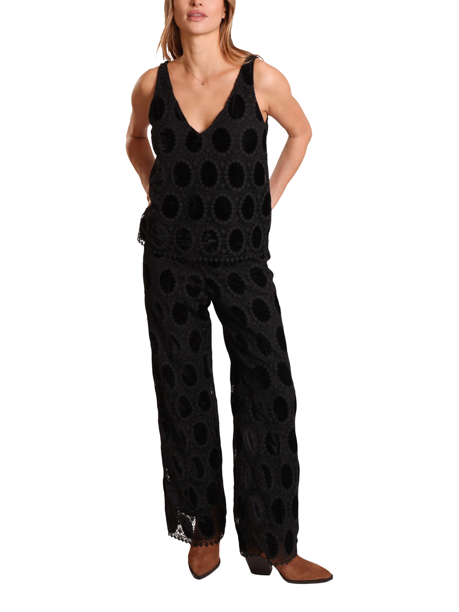 Product image 4 of 6, which shows Traffic People Evie Wide Leg Side Zip Trousers, Black, XS