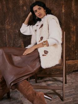 Mint Velvet Toggle Faux Fur Gilet, Natural, Natural