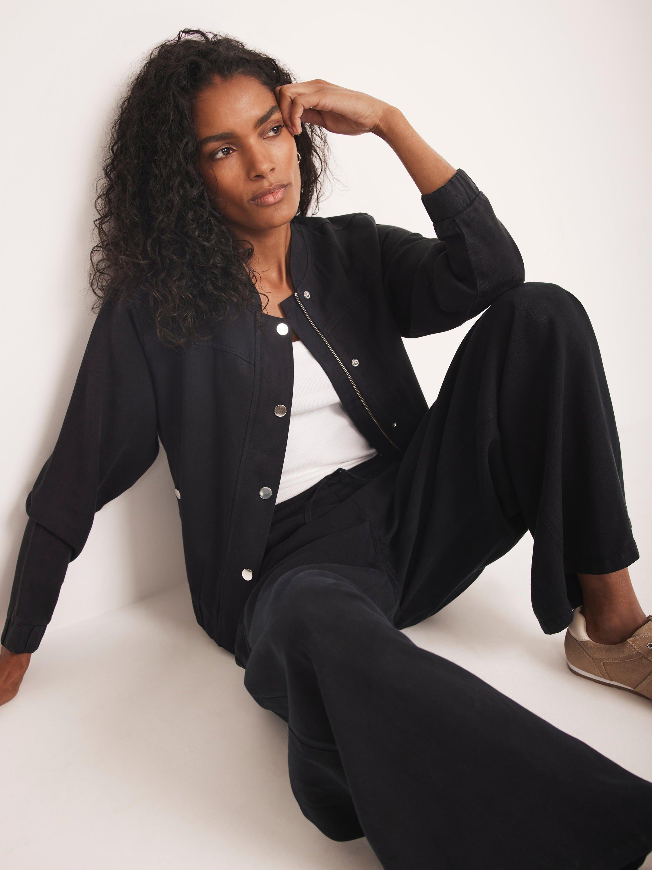 Product image 1 of 8, which shows Mint Velvet Washed Bomber Jacket, Blue Navy, XS