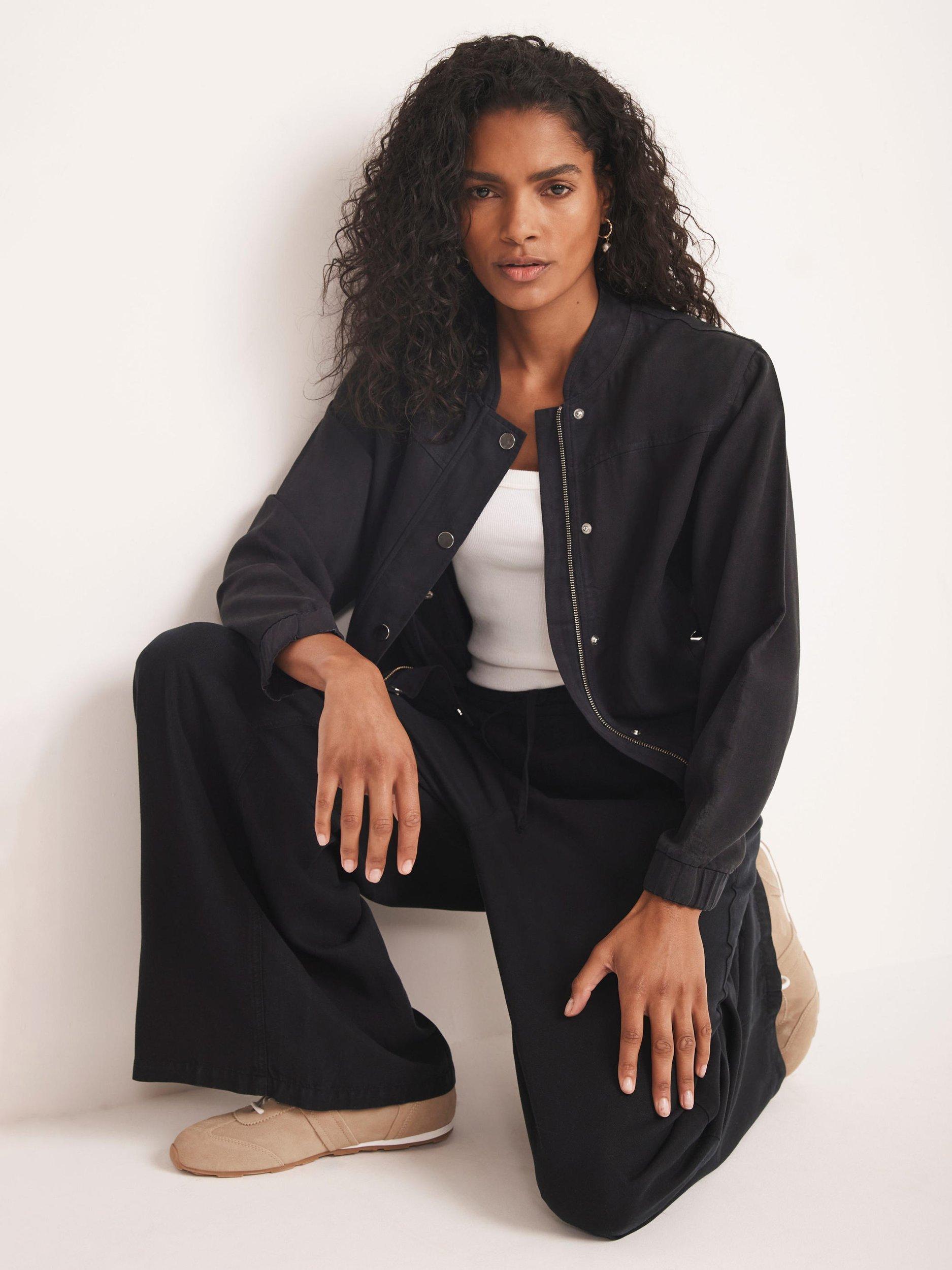 Product image 3 of 8, which shows Mint Velvet Washed Bomber Jacket, Blue Navy, XS