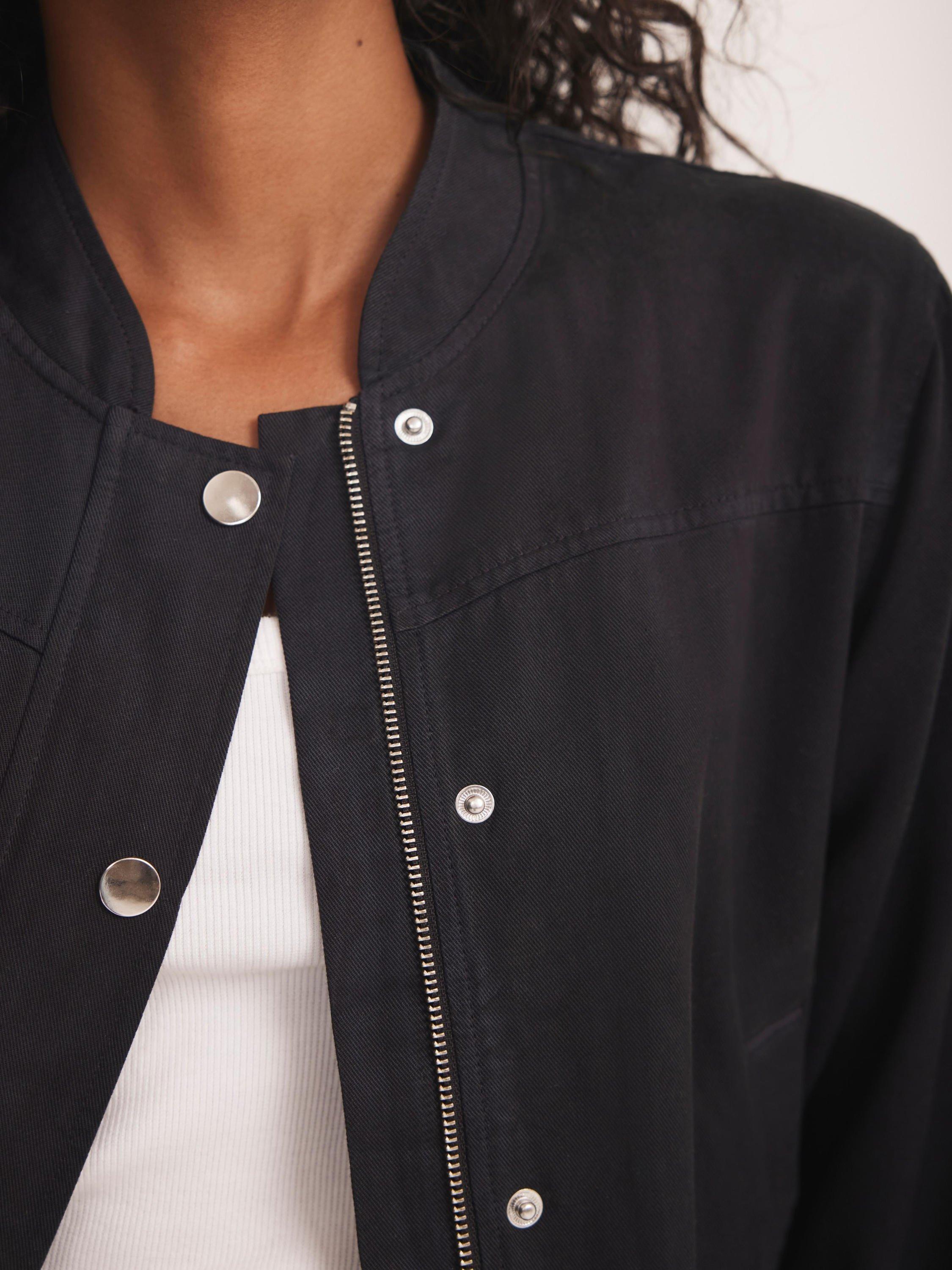 Product image 4 of 8, which shows Mint Velvet Washed Bomber Jacket, Blue Navy, XS