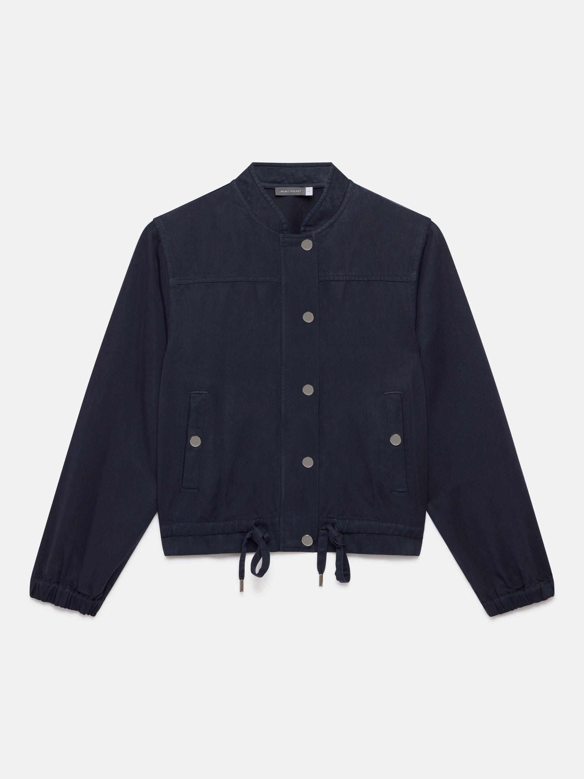 Product image 6 of 8, which shows Mint Velvet Washed Bomber Jacket, Blue Navy, XS