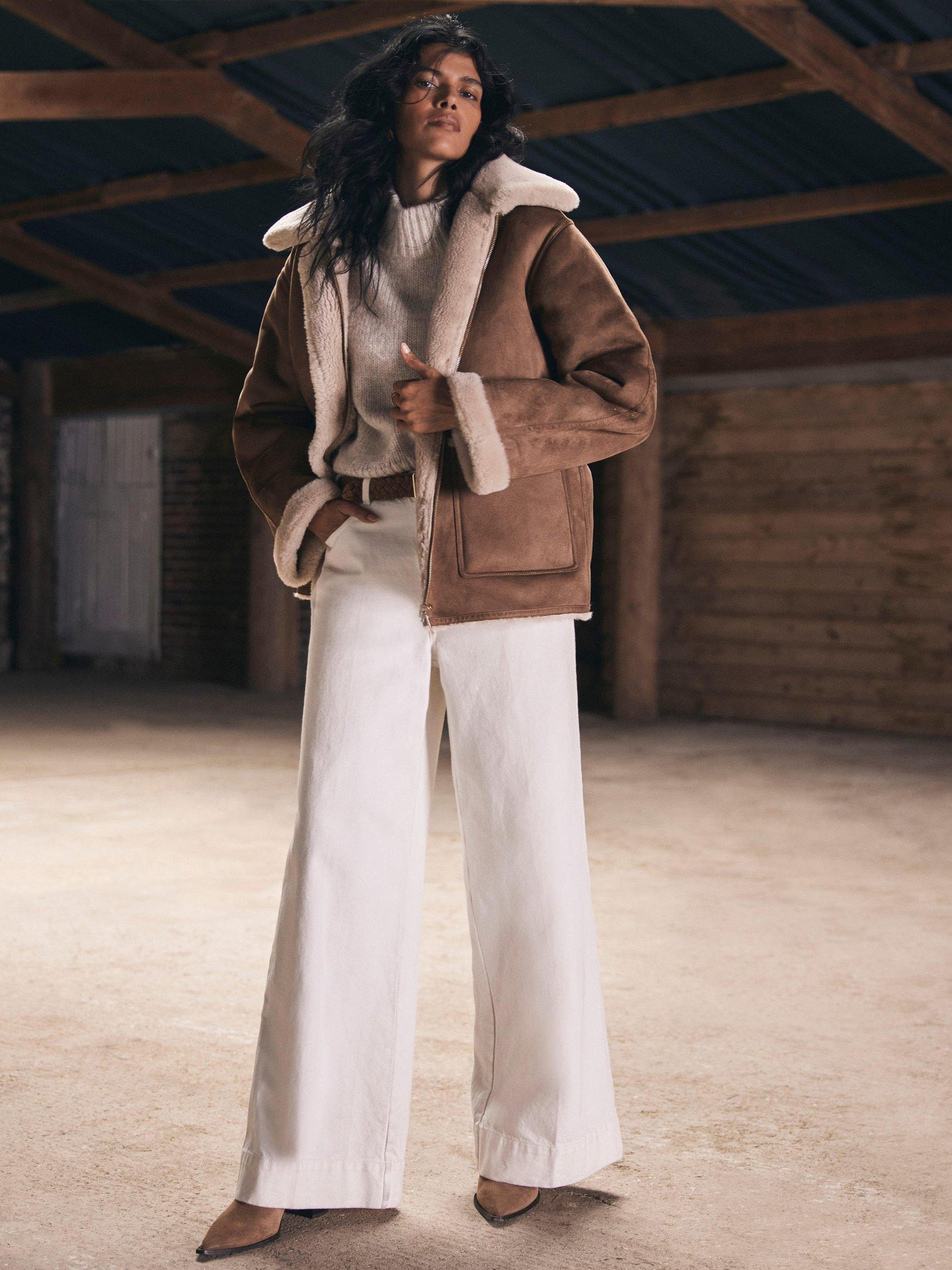 Mint Velvet Reversible Aviator Jacket, Brown Tan