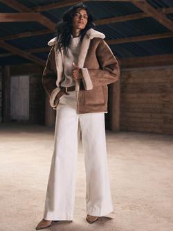 Mint Velvet Reversible Aviator Jacket, Brown Tan, Brown Tan