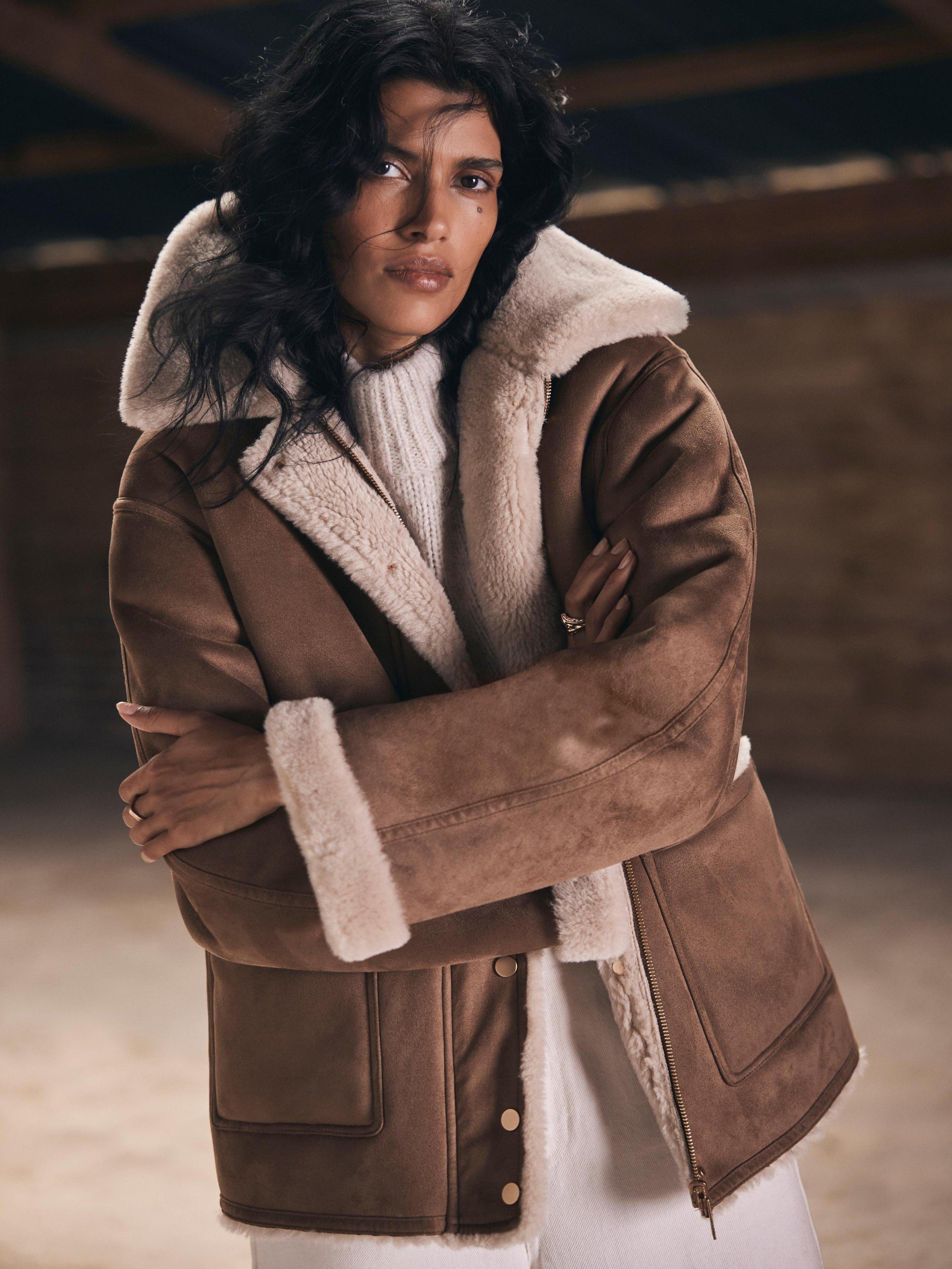 Mint Velvet Reversible Aviator Jacket, Brown Tan