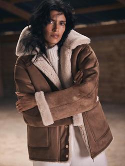 Mint Velvet Reversible Aviator Jacket, Brown Tan - view 2, Brown Tan