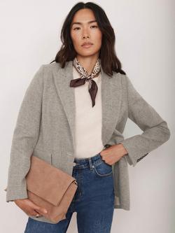 Mint Velvet Herringbone Wool Blend Blazer, Natural, Natural