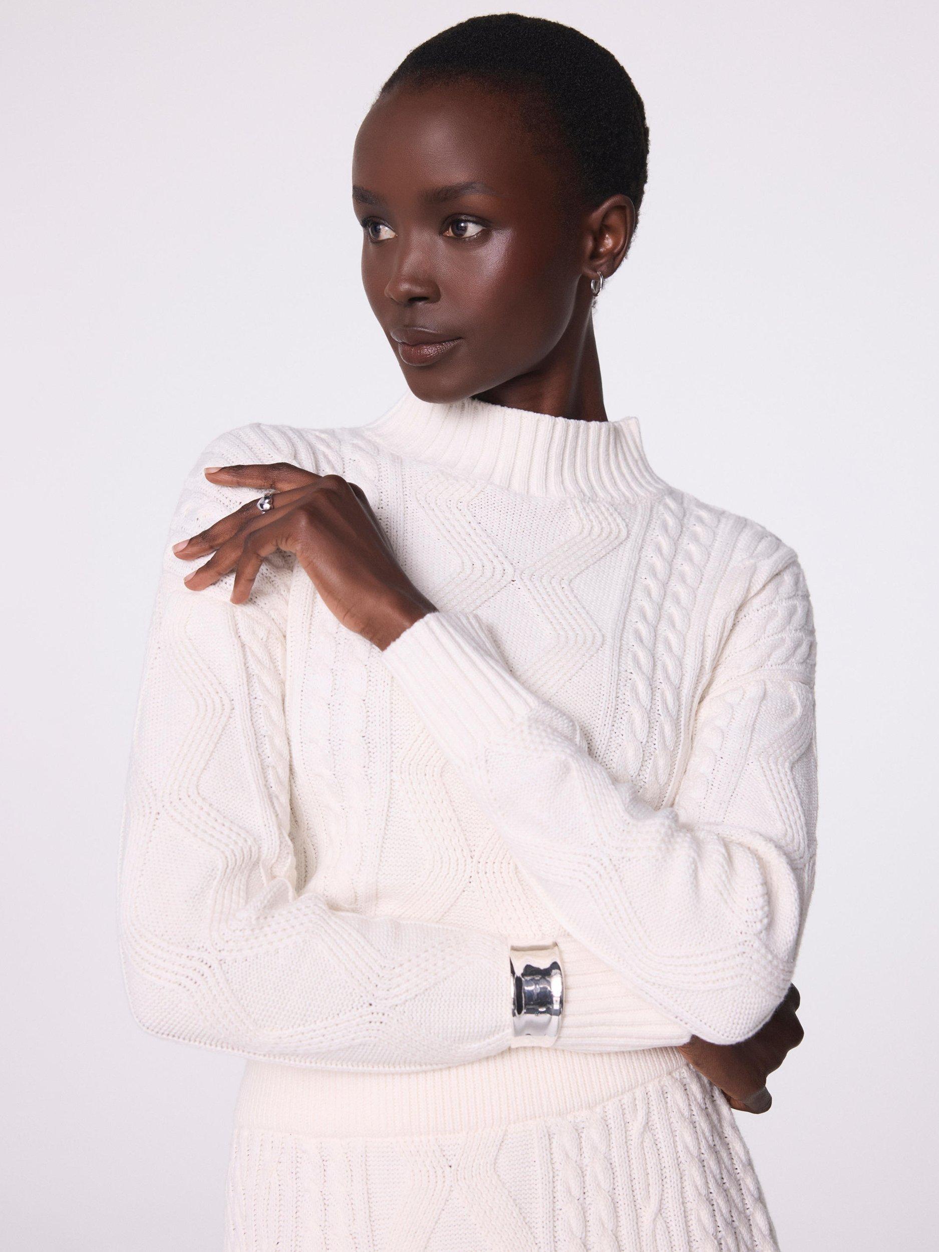 Product image 6 of 8, which shows Mint Velvet Cable Knit Midi Dress, White Ivory, L