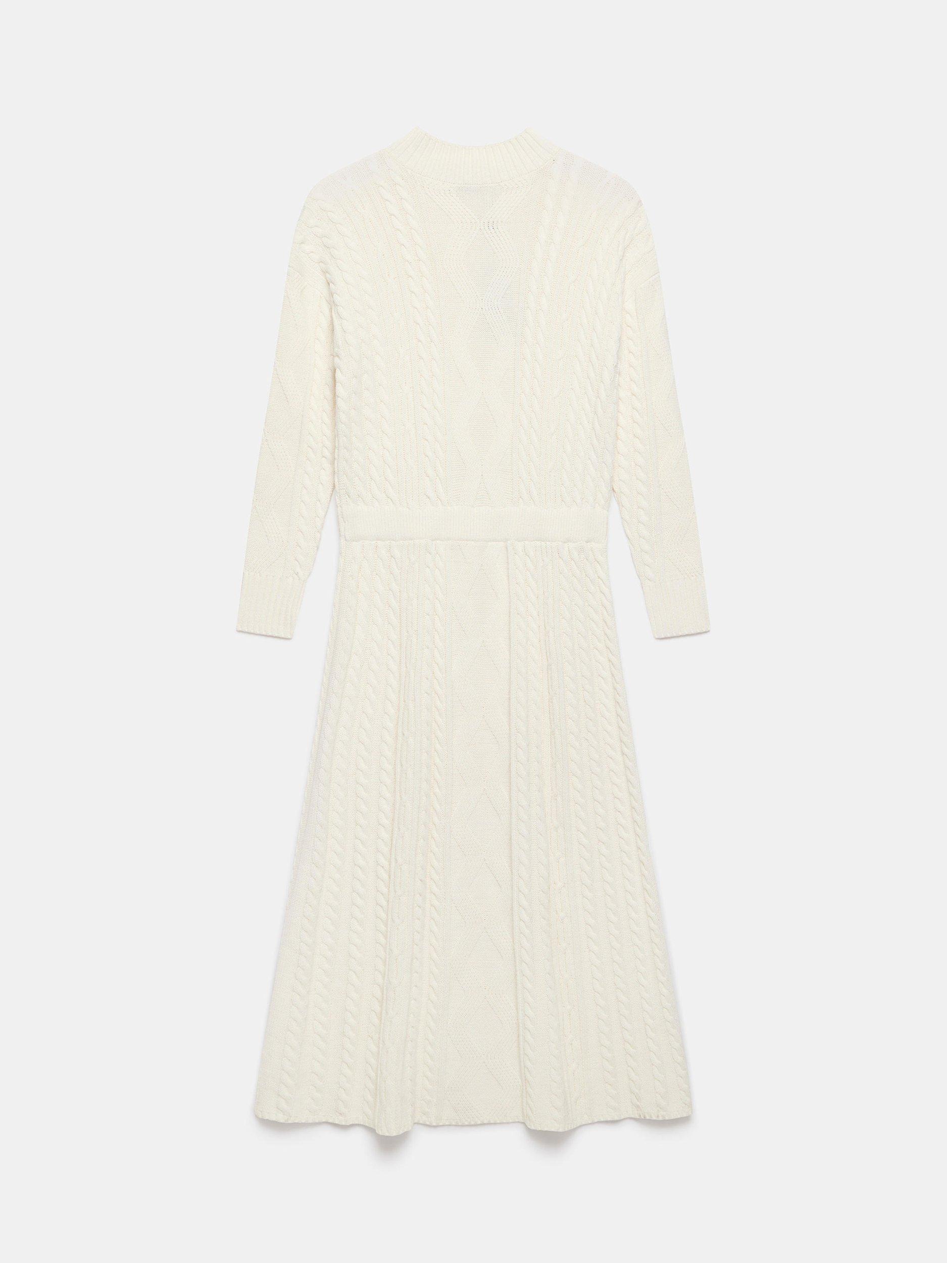 Product image 7 of 8, which shows Mint Velvet Cable Knit Midi Dress, White Ivory, L
