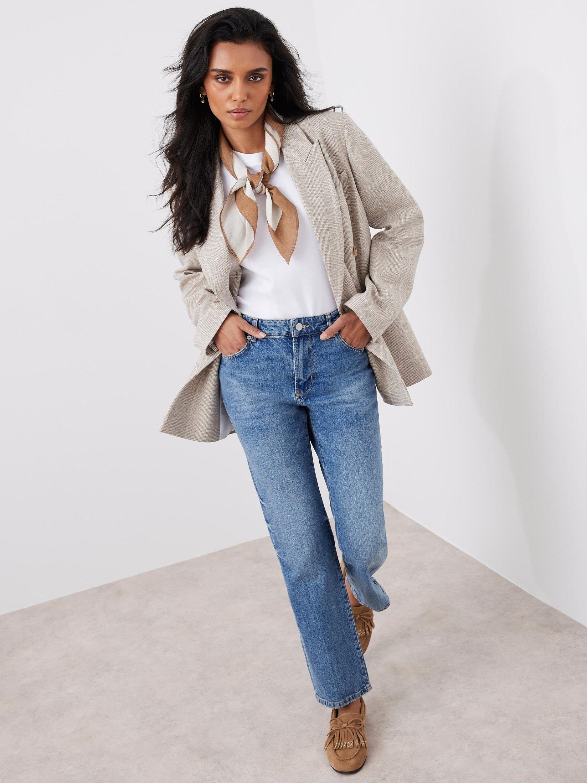 Product image 2 of 8, which shows Mint Velvet Check Double Breasted Blazer, Natural, L