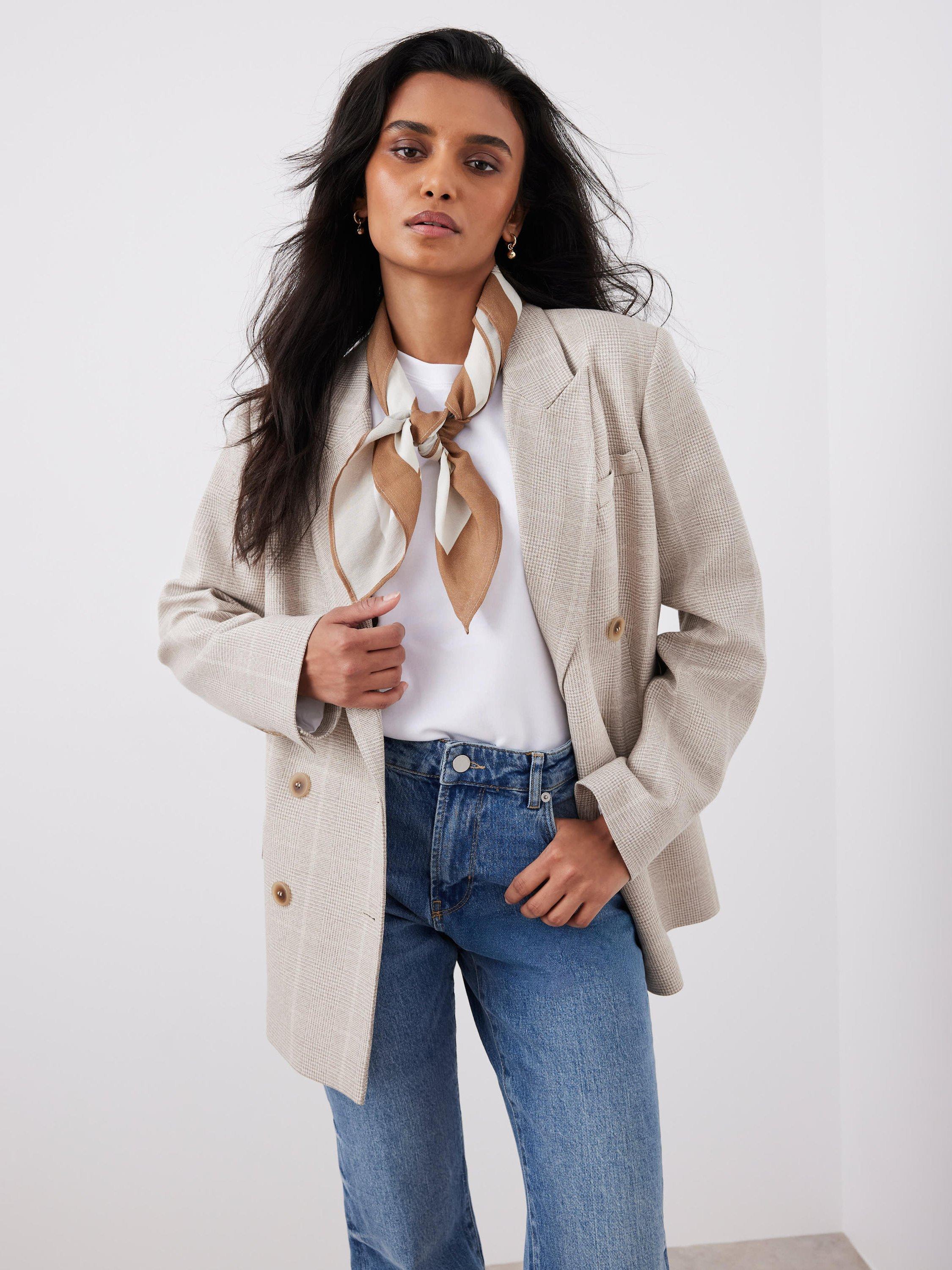 Product image 5 of 8, which shows Mint Velvet Check Double Breasted Blazer, Natural, L