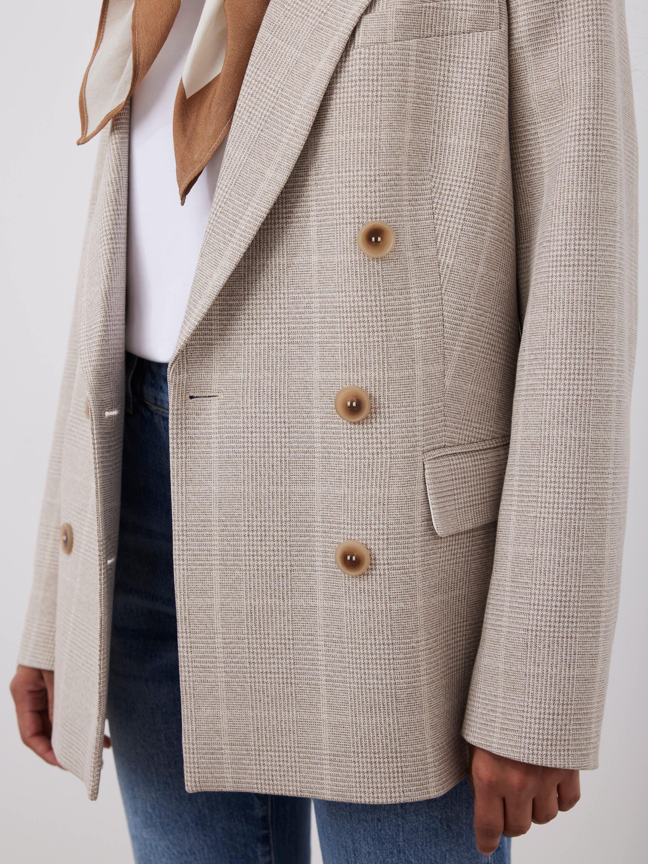 Product image 6 of 8, which shows Mint Velvet Check Double Breasted Blazer, Natural, L