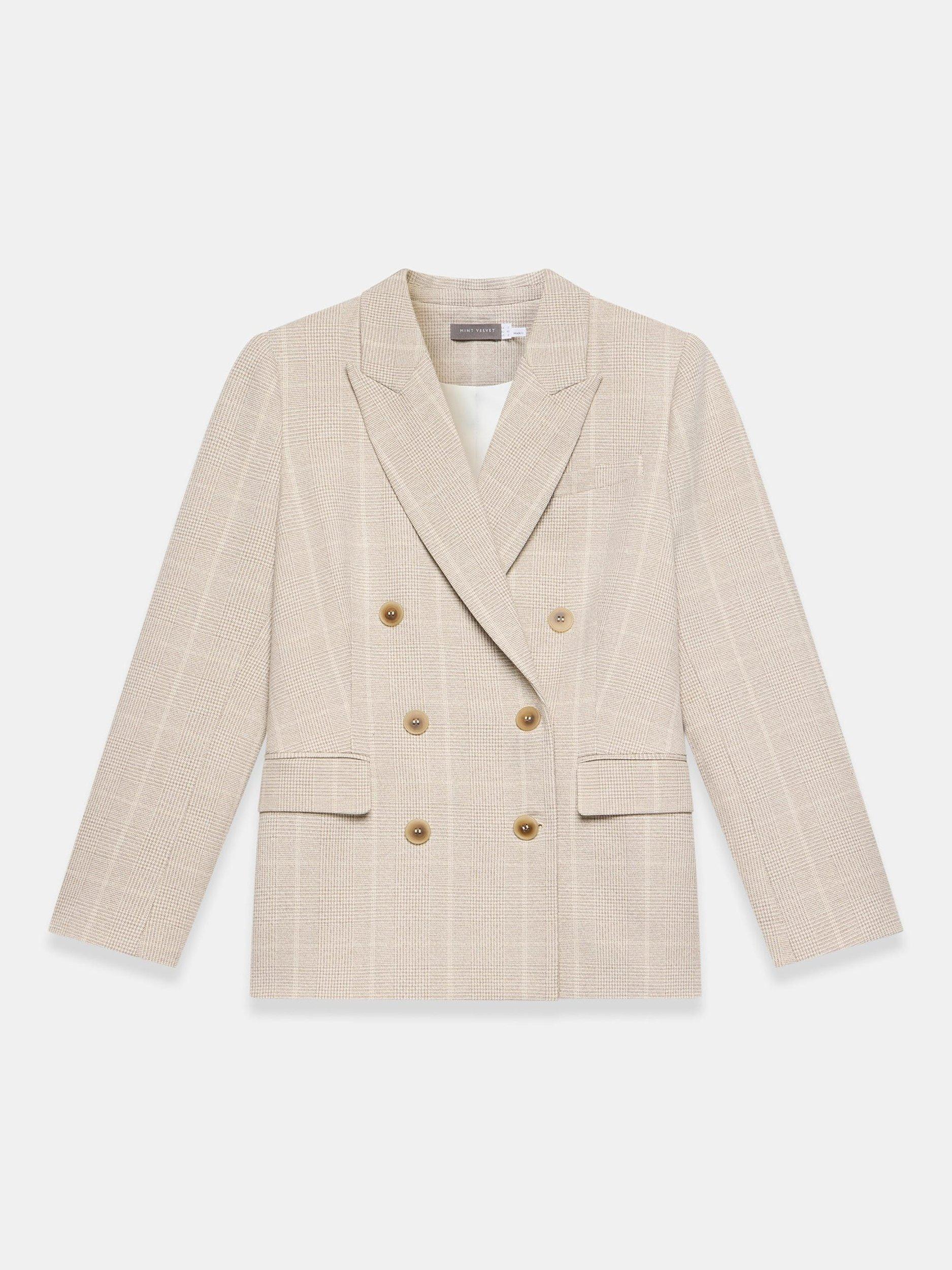 Product image 7 of 8, which shows Mint Velvet Check Double Breasted Blazer, Natural, L