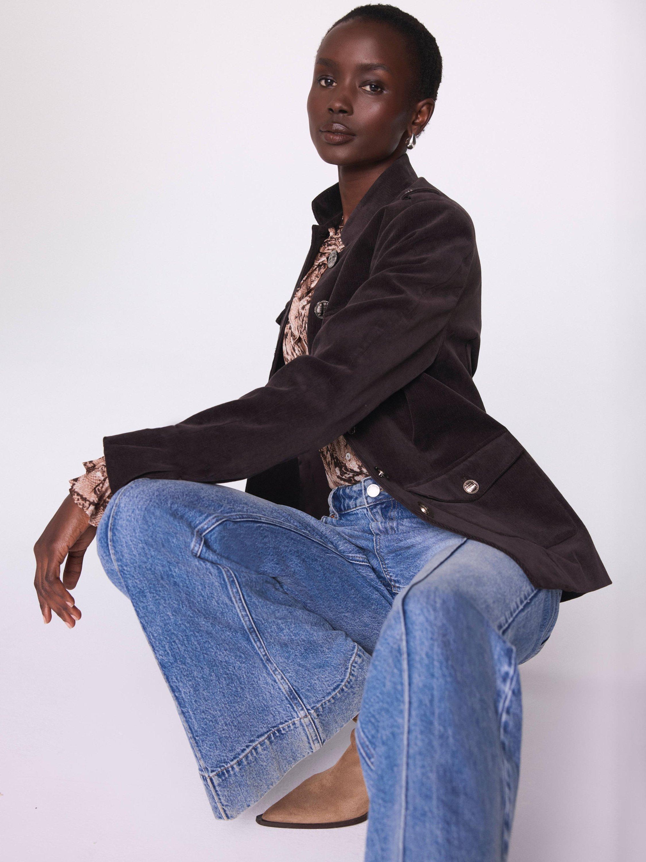 Product image 3 of 8, which shows Mint Velvet Corduroy Military Jacket, Brown, XS