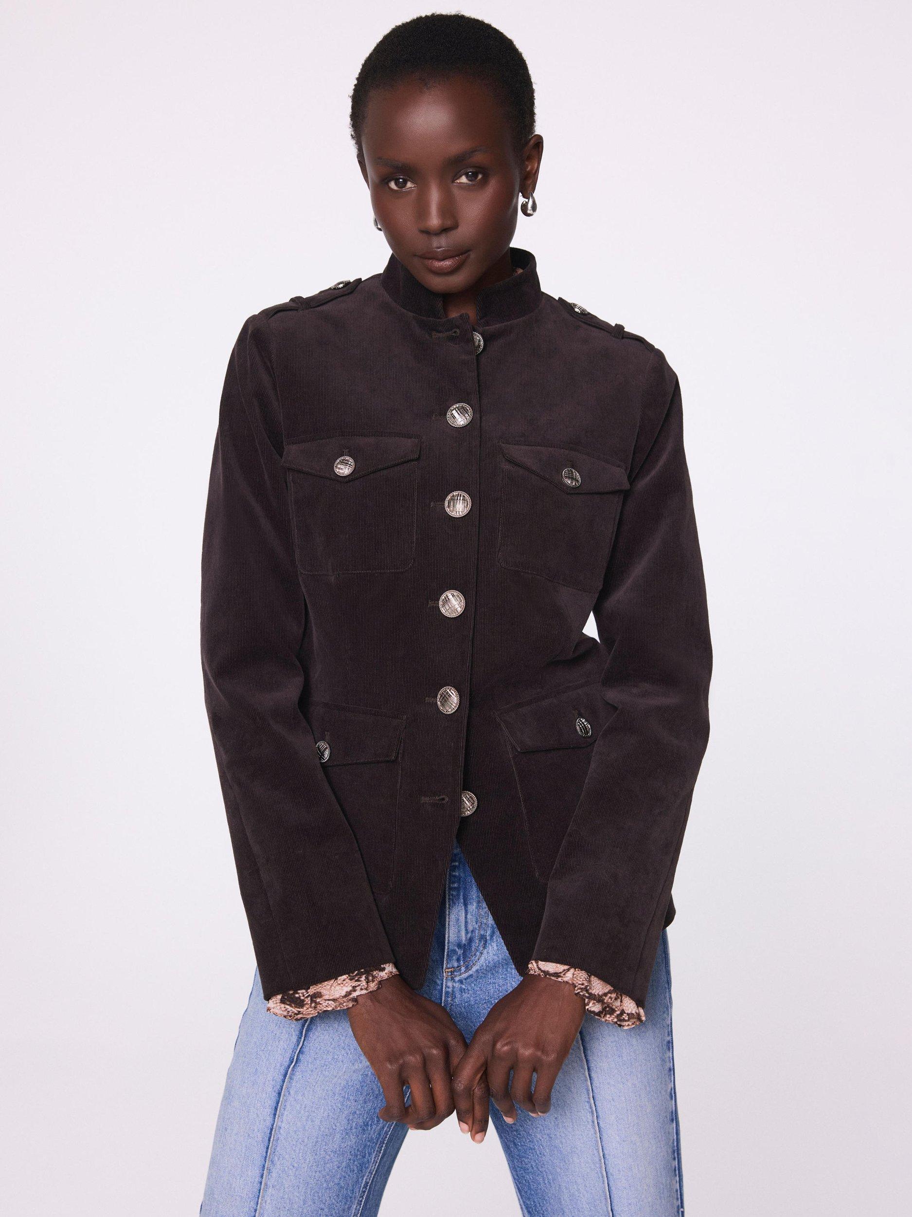 Product image 4 of 8, which shows Mint Velvet Corduroy Military Jacket, Brown, XS
