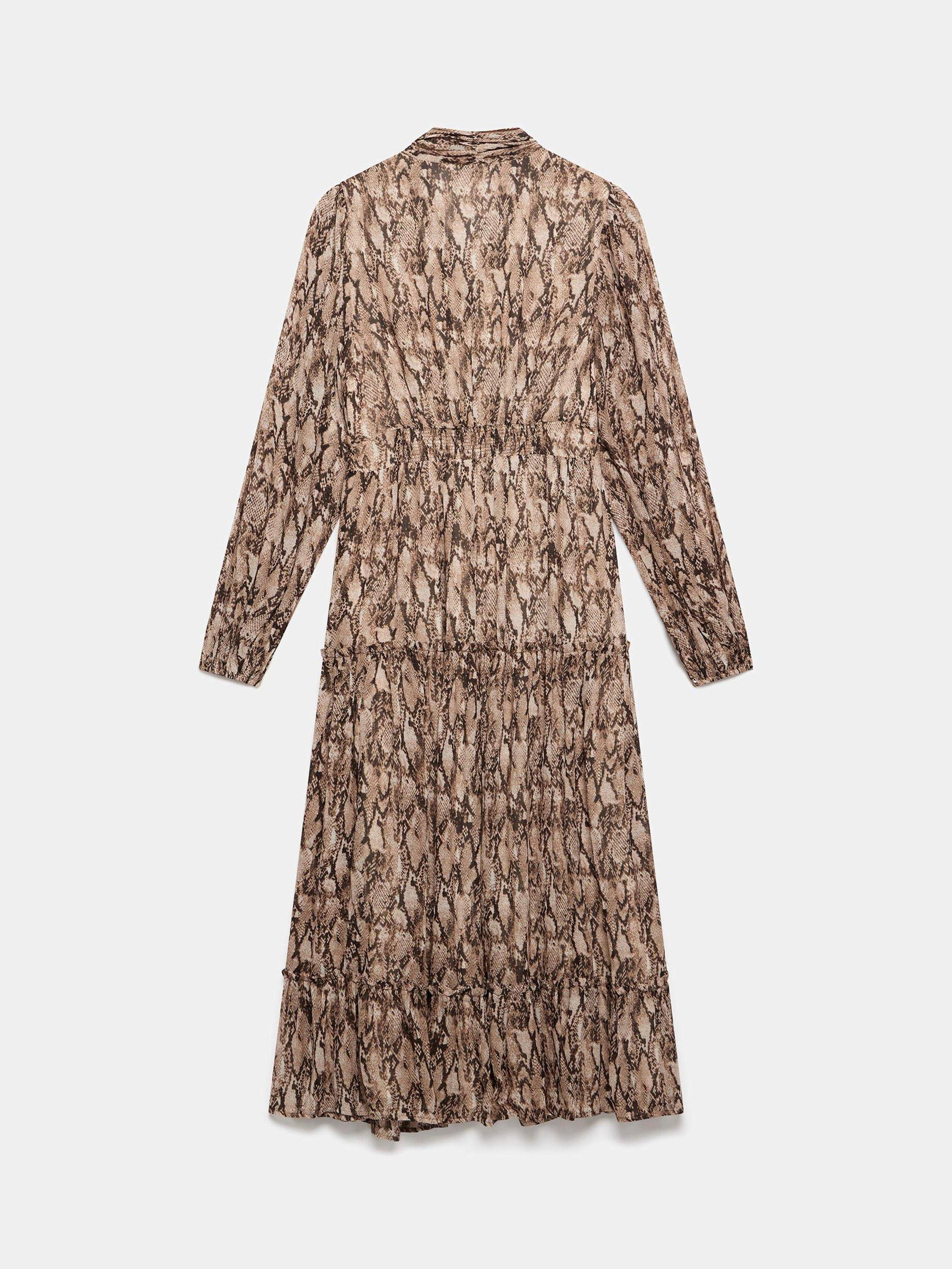Product image 7 of 7, which shows Mint Velvet Snake Print Ruffle Midi Dress, Brown/Multi, 8