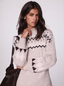 Mint Velvet Graphic Knit Mini Dress, Natural Stone - view 2, Natural Stone