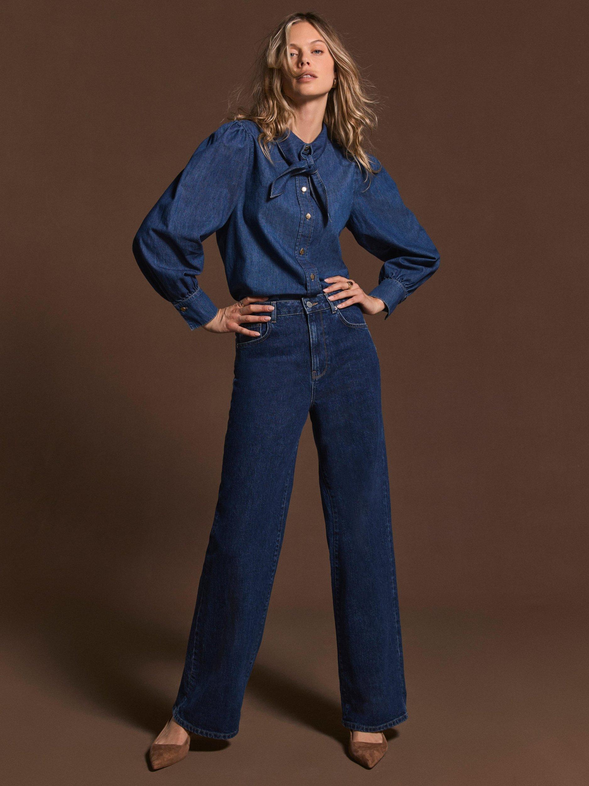 Product image 1 of 8, which shows Mint Velvet Workable Wide Leg Jeans, Blue Navy, 6R