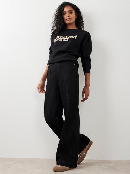 Mint Velvet High Rise Wide Jeans, Black