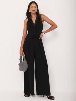 Mint Velvet Tuxedo Wide Leg Jumpsuit, Black, Black