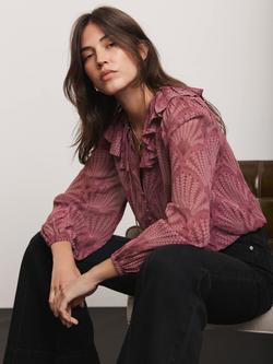 Mint Velvet Floral Print Tie Neck Blouse, Red Burgundy