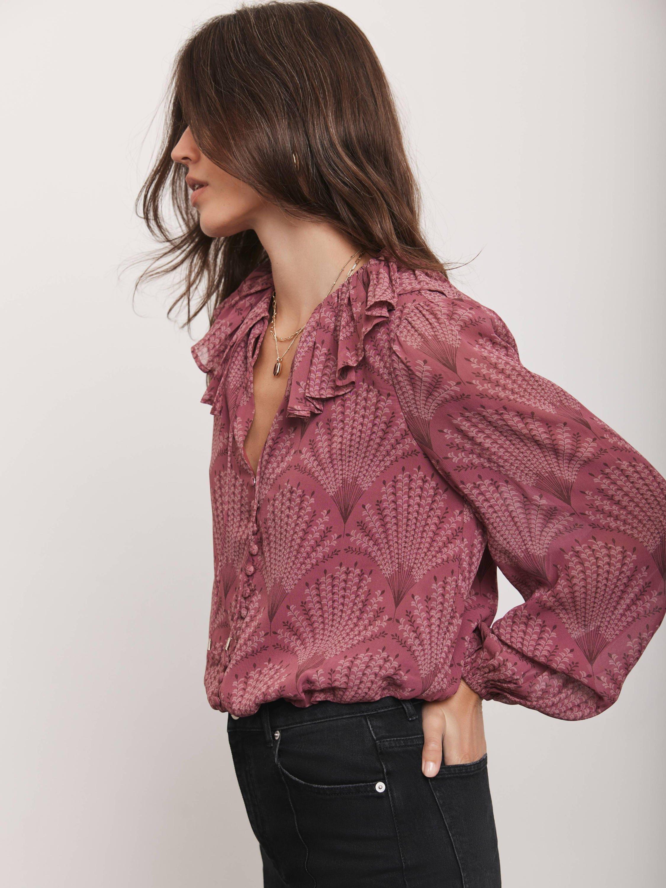 Product image 3 of 8, which shows Mint Velvet Floral Print Tie Neck Blouse, Red Burgundy, S