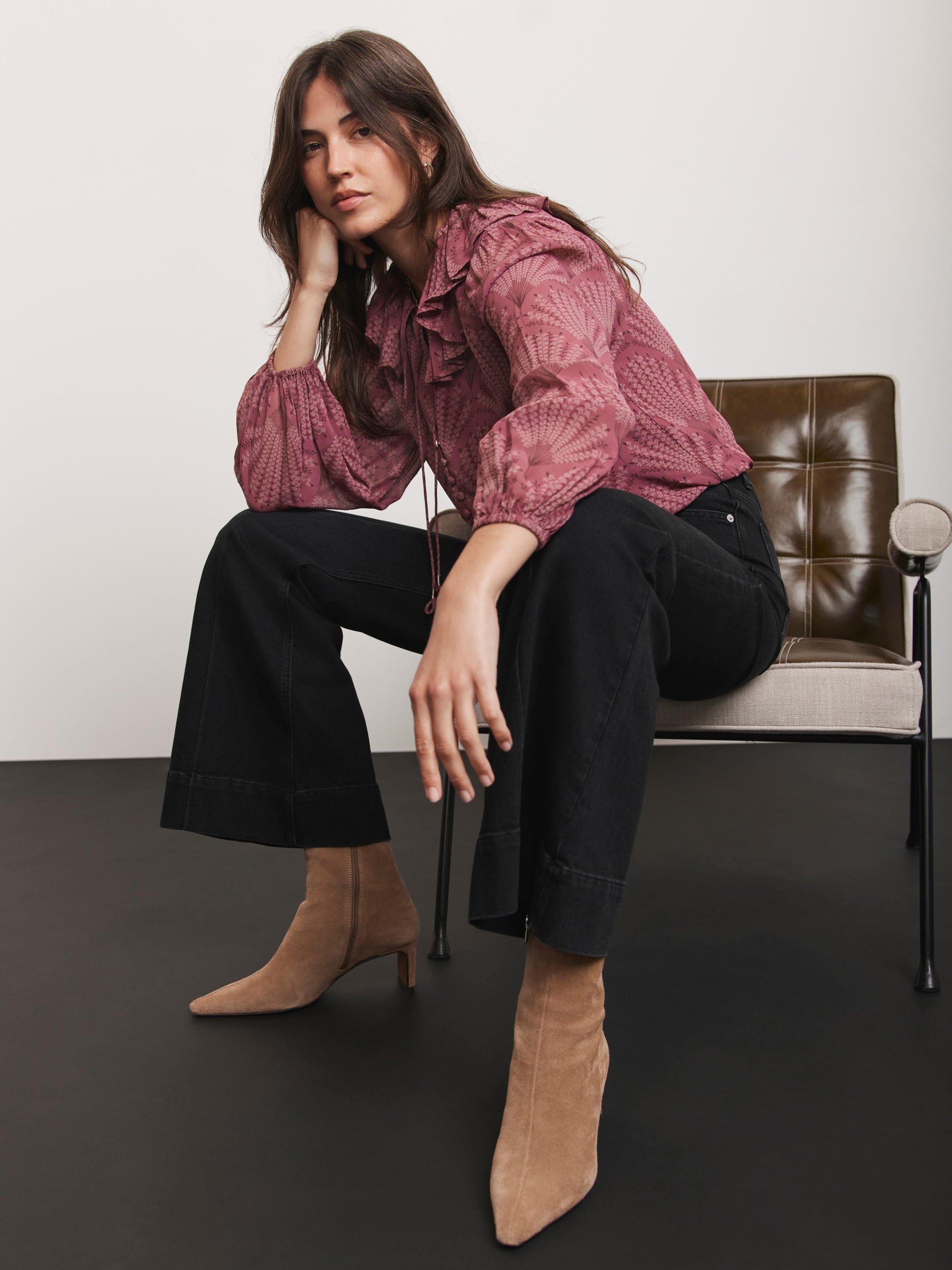 Product image 4 of 8, which shows Mint Velvet Floral Print Tie Neck Blouse, Red Burgundy, S