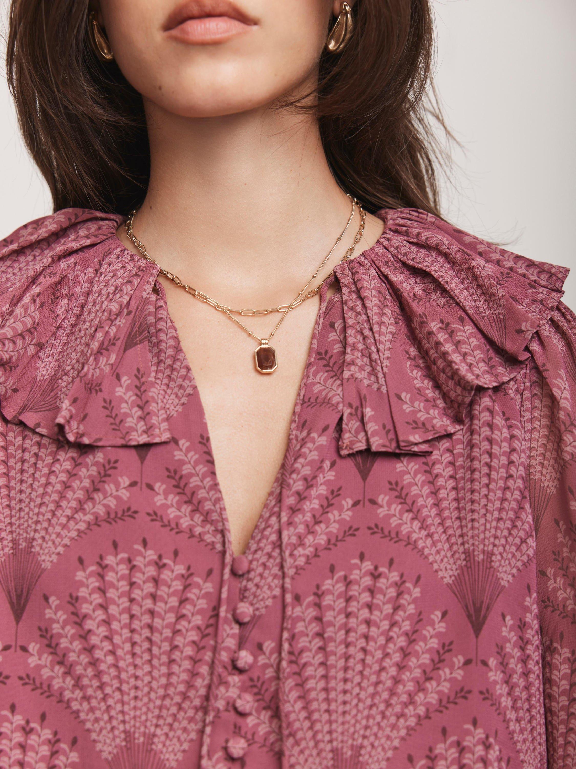 Product image 5 of 8, which shows Mint Velvet Floral Print Tie Neck Blouse, Red Burgundy, S