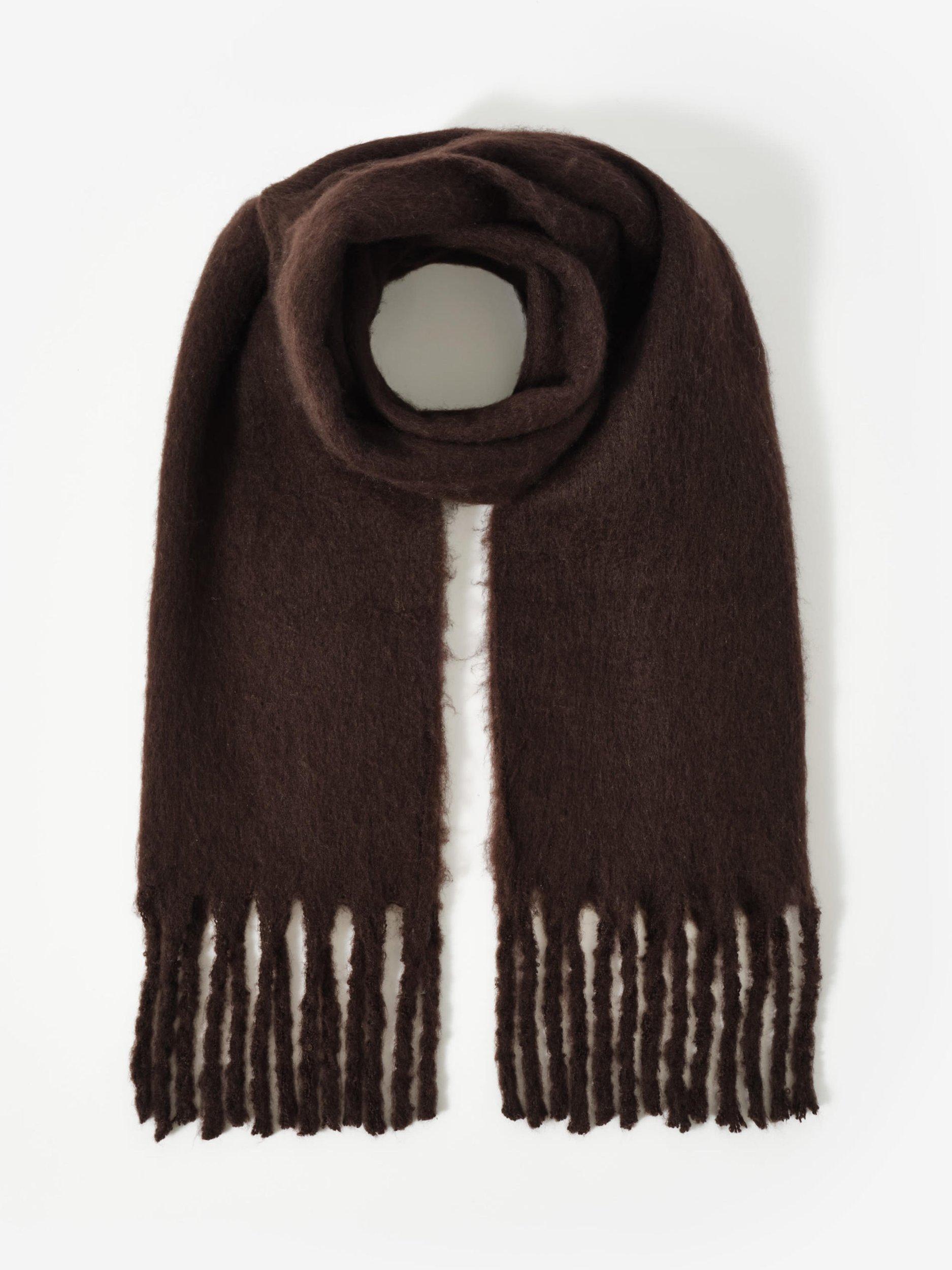 Product image 1 of 3, which shows Mint Velvet Brushed Tassel Scarf, Brown, One Size