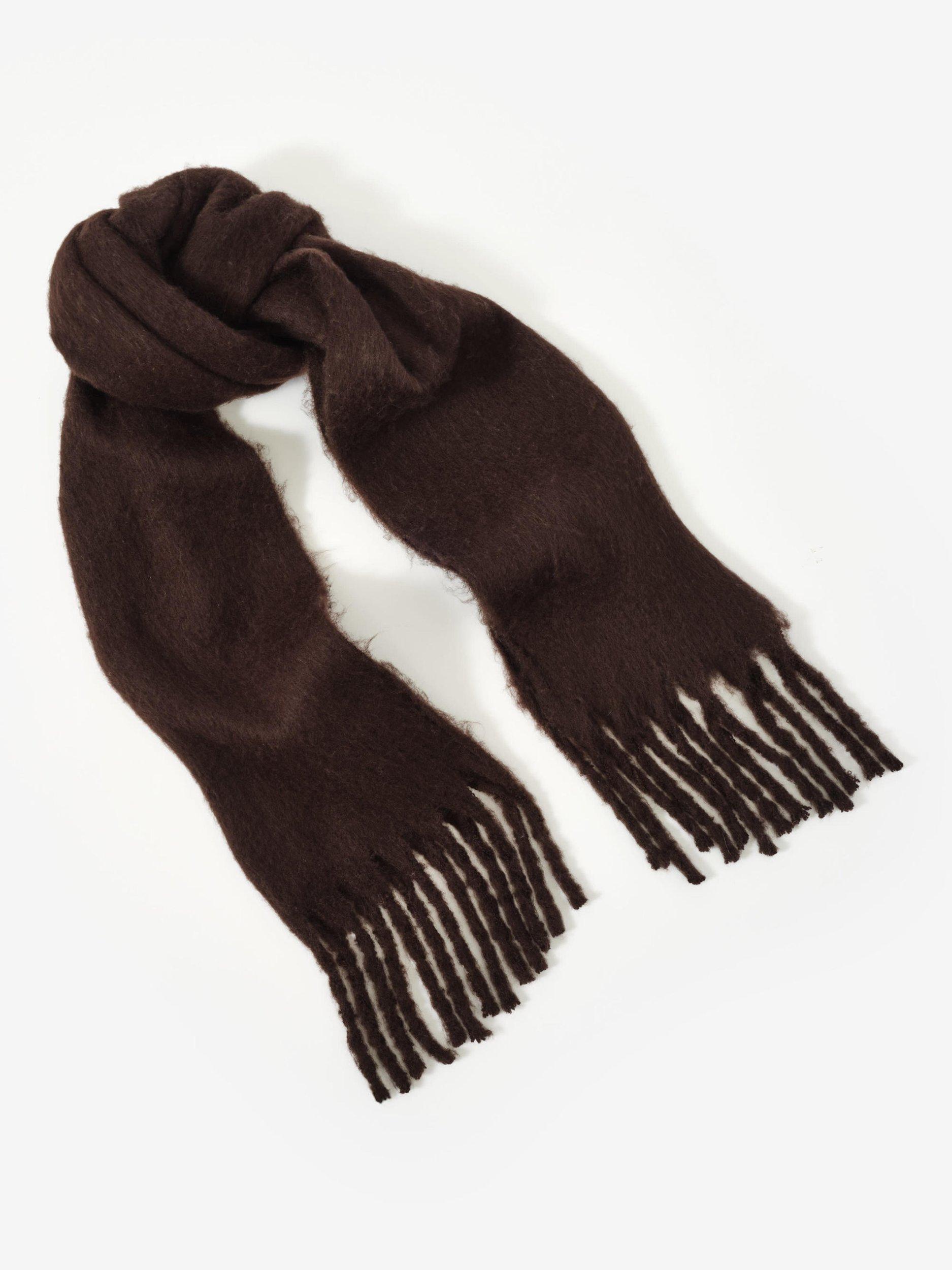 Product image 3 of 3, which shows Mint Velvet Brushed Tassel Scarf, Brown, One Size