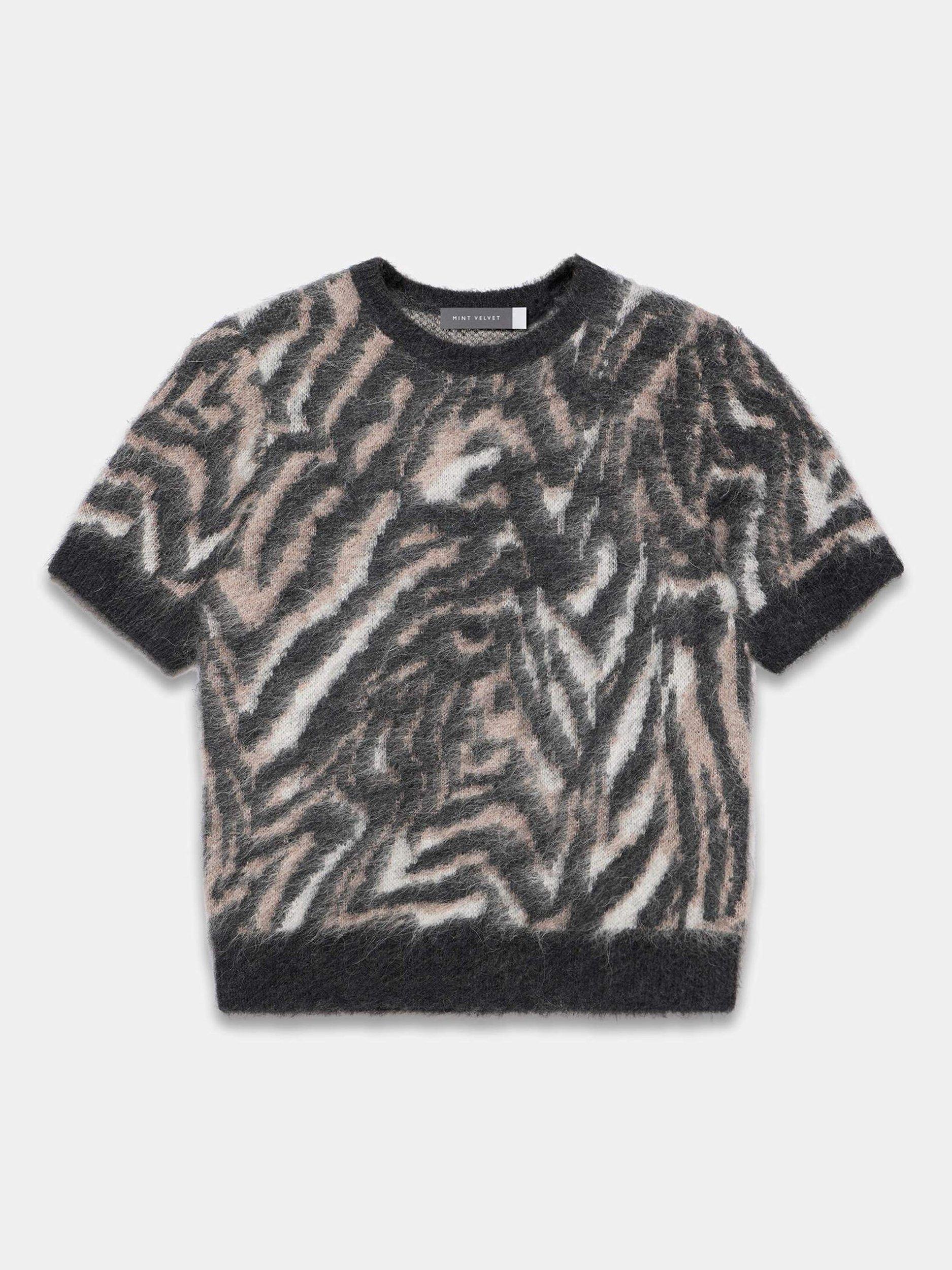 Product image 7 of 9, which shows Mint Velvet Zebra Wool Rich Knit Top, Natural/Multi, M